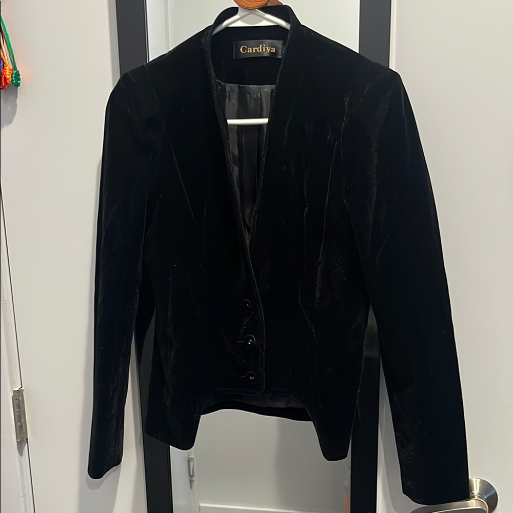 Black Velvet Blazer with Lapel Collar